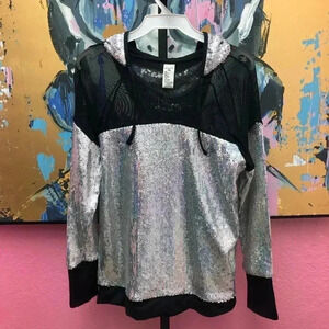 Weissman Sequin and Mesh Long Sleeve Hoodie